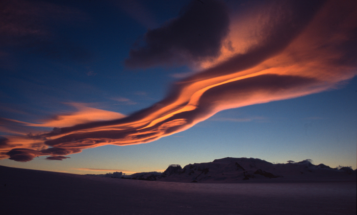 A beautiful and tranquil sunset at the Paso Marconi camp, South Patagonian ice-cap.