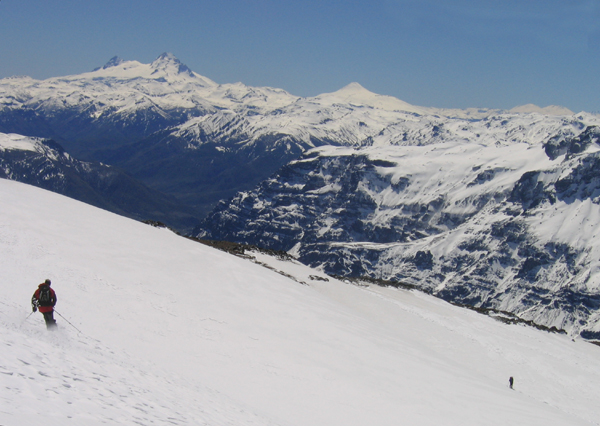 Skiing from the summit of Volcan Copahue on the Chile-Argentina border.