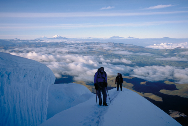 Climbing at high altitude on Cayambe in Ecuador