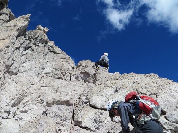 Climbing on the north ridge of Toro Rumi, Cordillera Huanzo