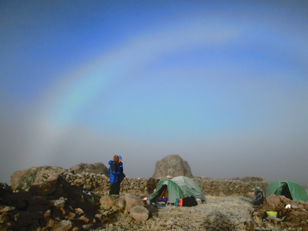 Fog bow at camp in the Cordillera Huanzo, Peru, June 2015. 