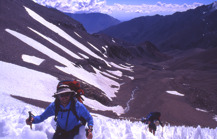 Climbing through penitente snow at 4800m, Mercedario