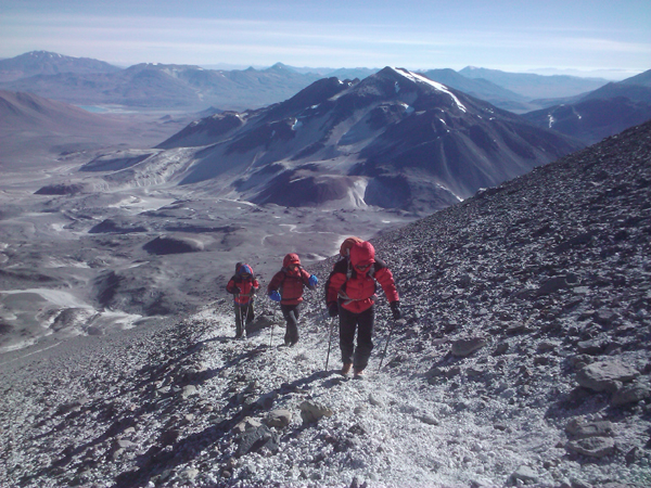 At about 6700m on Ojos del Salado summit day, looking over to the peak of El Muerto, Chile. 