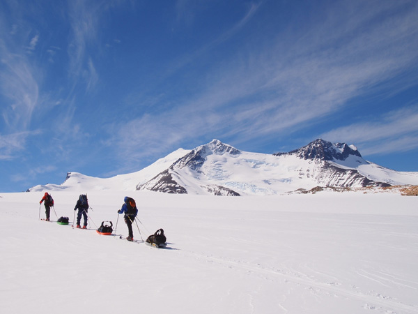 Skinning up towards Gorra Blanca form Paso Marconi on the South Patagonian ice-cap, accessed from Chalten in Argentina 