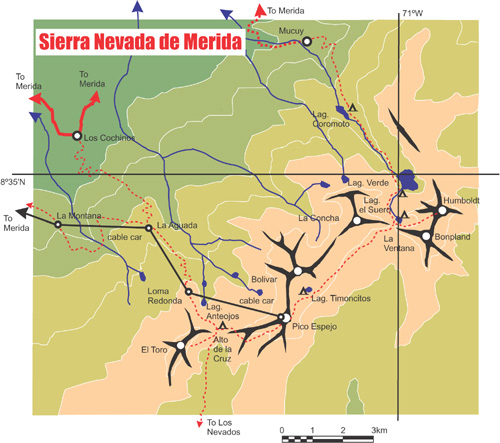 Map of the Sierra nevada de merida, Venezuela