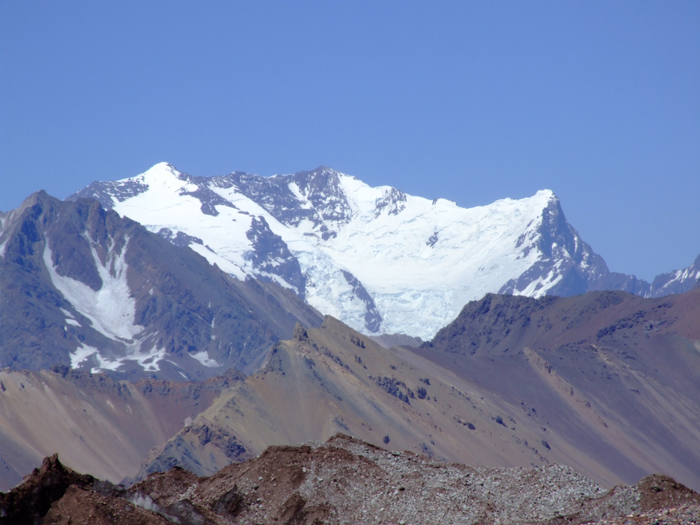 Juncal from Aconcagua to the northwest, showing the main glacier.