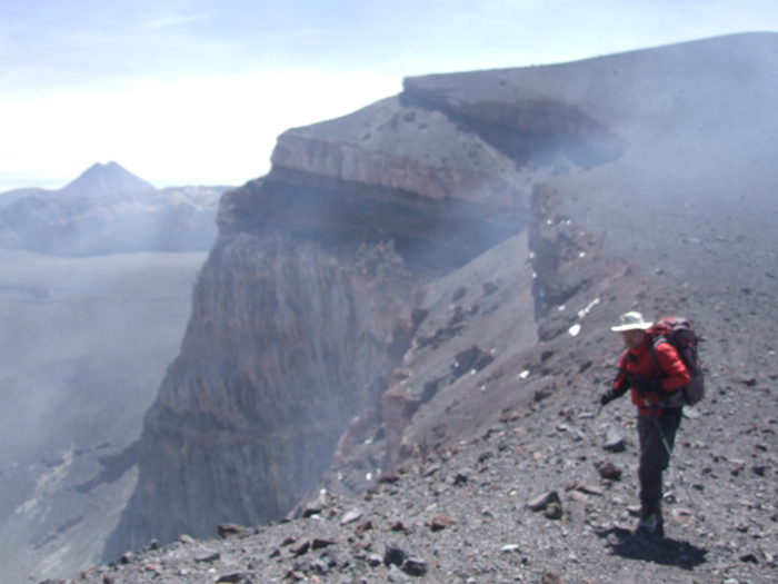 Steam and gas streaming out of the crater of Volcan Lascar. 