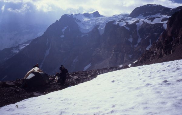 High camp on Marmolejo, Central Chilean Andes