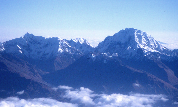 Humantay (on the right ) as seen from the Inca Trail to Machu Picchu