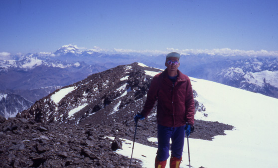 Looking north from the summit of Tupungato towards Aconcagua.