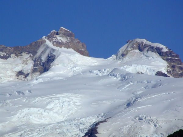 Tronador from the East a close up of the two main peaks, Internacional and Argentino.