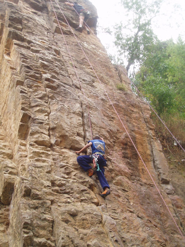 Rock climbing on the crags at Monterrey near Huaraz, Peru