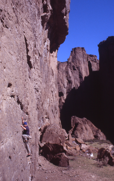Climbing at Piedra Parada, east of Esquel, Chubut province.
