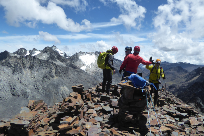 On the summit of Aricoma Chico. Definitely not the first here... but it was our first 5000m peak.  