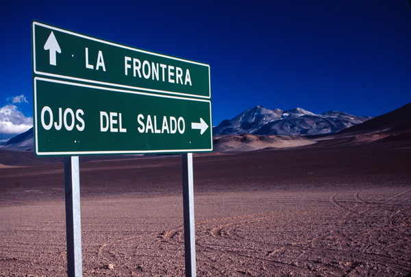 The Chilean side of Ojos del Salado from the road.
